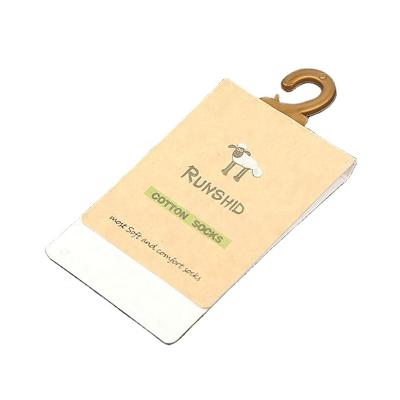 China Sustainable Ladies Bangs Plastic Hook Labels Private Label Barcode Product Hang Tags For Socks for sale