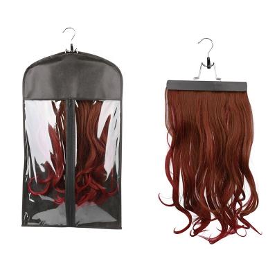 China Customized Recyclable Non Woven PVC Wig Garment Hair Hanging Packaging Bags For Hair Packaging With Hanger for sale