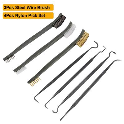 China 7Pcs Steel Wire Gun Cleaning Tool Tactical Shortgun Rifle Pick Nylon Brass Brush Kit Double Ended Steel Wire for sale