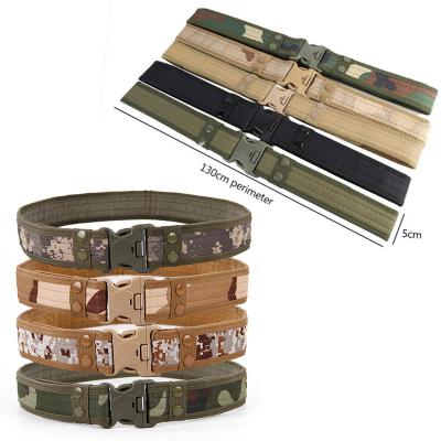 China 2021 8 Colors Army Style Casual Combat Belts 130cm Quick Release Belt Camouflage Tactical Men Waistband Canvas Tie Up Outdoor Hunting Tools for sale