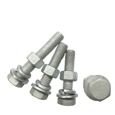 China Constrution Galvanized Hex Head Screw Steel Nuts Flat Washers Lock Washers Kits Hexagon Bolts Set for sale