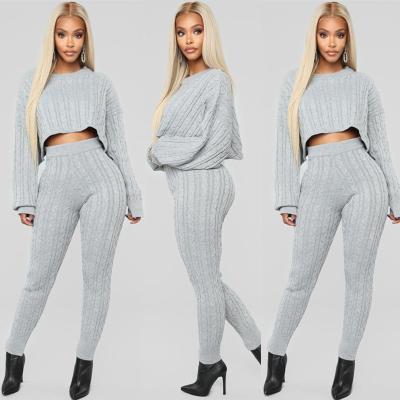 China 2020 winter two piece anti-shrink clothing set solid sweater top and pants set warm sweater for sale