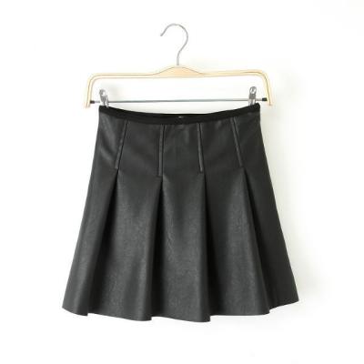 China Factory Direct Breathable Black Mini Skirt Pu Leather Pleated Short Skirts For Women for sale