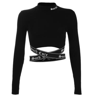 China Wholesale Fashion Anti-Shrink Sexy Sleeve Cotton Long Crop Turtle Neck Turtleneck Sweatshirt Strap Top Belt for sale