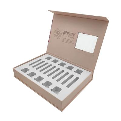 China Logotipo personalizado Caja de embalaje cosmético con ventana Producto de cuidado de la piel sorpresa Caja de regalo rosa Conjunto de caja cosmética en venta