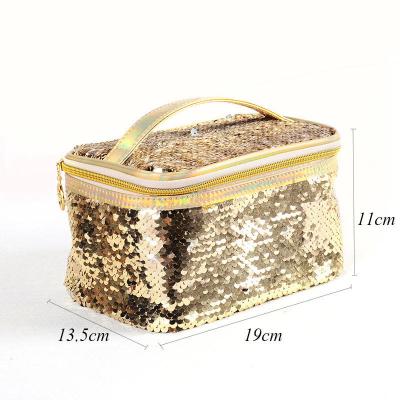 China Fashion Light Gold Sequins Travel Toiletry Bag, Pouch Cosmetic Box for sale