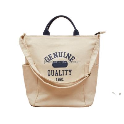 China Fashion Large Capacity 12oz 16oz Pocket Thick Cotton Fabric Cotton Canvas Tote Bag With Custom Printed Logo for sale