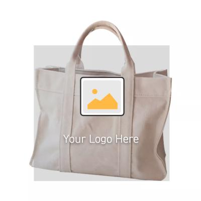 China Large Capacity 12oz 16oz Pocket Cotton Fabric Thick Handled Canvas Tote Bag With Custom Printed Logo for sale