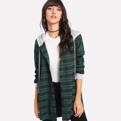 China Anti-Pilling Anti-Pilling Women's Hoody Curved Dip 2 Edge Per Jacket In 1 Plaid Hoodie Coat for sale