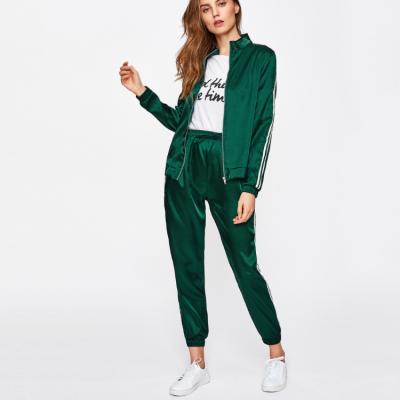 China Women's Anti-pilling Anti-pilling Silk Zipper Side Sleeve Tracksuit Striped Jacket With Drawstring Sweatpants for sale