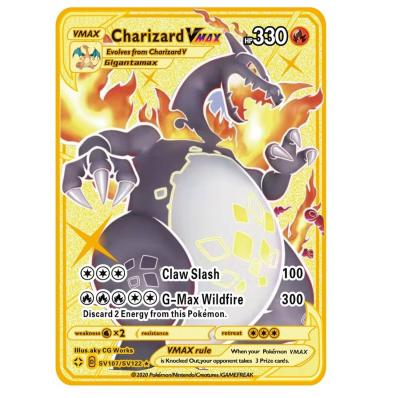 China Durable Gold Pokemon Custom Metal Cards 1st Edition Vmax Charizard Metal Pokemon Card For Game Trading Card Game for sale