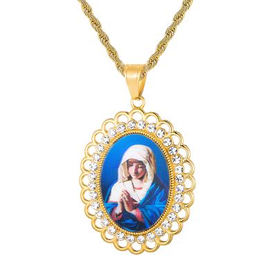 China Durable Religious Jewelry 18k Gold Plated Religious Chain Necklace Christian 3d Photo Necklace Mary Necklac for sale