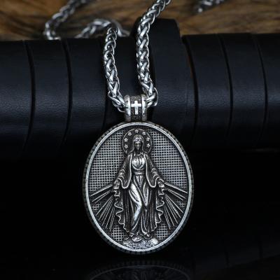 China Virgin Mary Icon Pendant With Chain Of Accessories Virgin Mary Men's Durable Silver Religious Retro Jewelry Necklace for sale