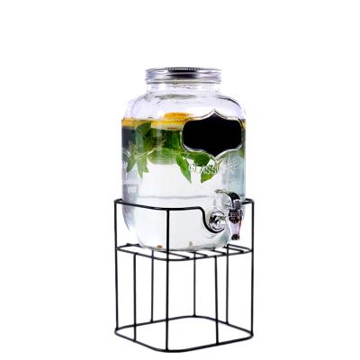 China Morden Glass Drink Water Beverage Dispenser 4L With Iron Stand for sale