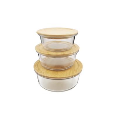 China Wholesale Heatable Glass Storage Organization Home Food Container Set With Bamboo Lid for sale