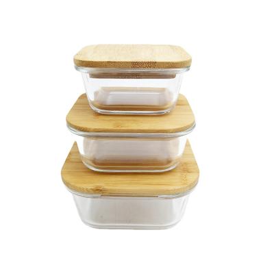 China Wholesale Reusable Rectangle Bento Glass Food Containers With Heatable Round Square Lid for sale