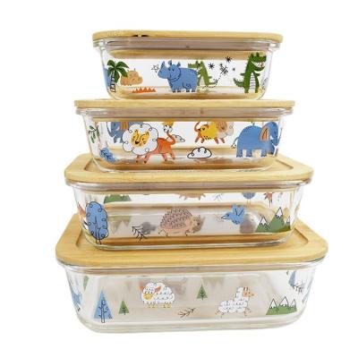 China Wholesale Eco-friendly Heatable Borosilicate Glass Storage Disposable Food Container With Bamboo Lid for sale