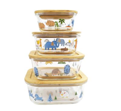 China Bpa Free Heatable Microwavable Safe Heat Resistant Clear Glass Lunch Box Set Food Storage Container With Bamboo Lid for sale