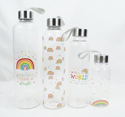 China 2022 Amazon Success Thick Bottom Floral Printing Stocked Glass Water Bottle for sale