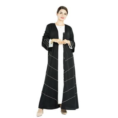 China Long Sleeve Limanying Solid Color Fashion Islamic Simple Solid Beaded Party Dress Open Abaya Dubai 2023 for sale