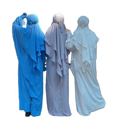 China Long Sleeve Dubai Abaya 2023 Women Muslim Prayer Jilbab Khimar Niqab Set Islamic Ethnic Clothing With 2 Layer Hijab Muslim Abaya Women Dress for sale