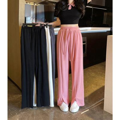 China Breathable Ice Silk Split Comfortable Waist Women's Summer Wide Leg Women's Soft Pants Home Top Casual Wear Style Pants Trousers for sale