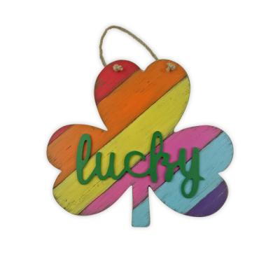 China ALL 'Lucky' small clover wood wall plaque for St Patrick's Day custom wood decor for sale