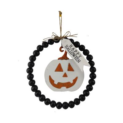 China The Other Happy Halloween Wooden Bead Garland With Dangling Wooden Pumpkin Home Decor for sale