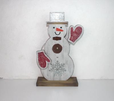 China Antique Imitation Wood Decor Christmas Snowman Table Home Decor for sale