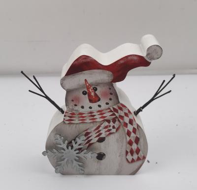 China Beautiful Christmas Antique Imitation Snowman Wooden Blocks Wood Blocks Decor for sale