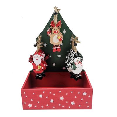 China Europe Christmas Decoration Snowman Santa Wooden Cattle Hanging Signs With Wooden Display Box for sale