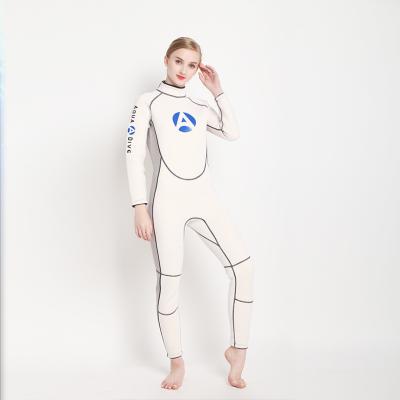 China Anti-UV Women Long Sleeves Scuba Diving Scuba Diving Water Sport Surfing Wetsuit White With 3mm Stretch Panels for sale