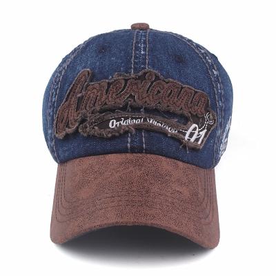 China COMMON Washed Denim Baseball Caps Dad Cap Hip Hop Snapback Hats Origianl Vintage Distressed 2001 Navy for sale