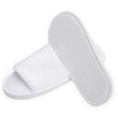 China Hotel Airline Spa Factory Promotional Open Toe Fleece Home Moving White Disposable Coral Slipper For Hotel Guest Rooms for sale