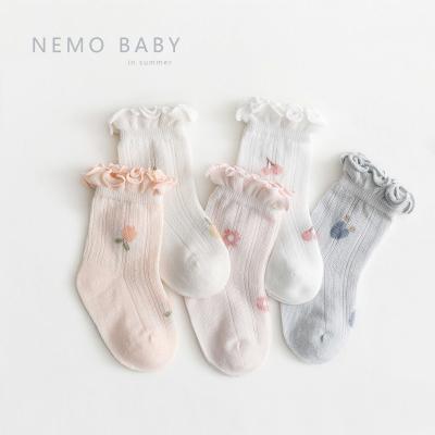 China Wholesale New Breathable Thin Mesh Baby Socks Summer Newborn Baby Socks Combed Floral Ultrathin Cotton Girls and Children Socks for sale