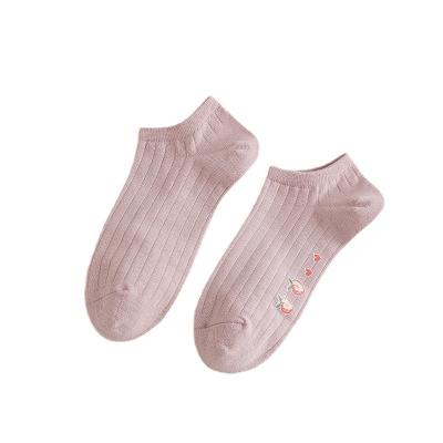 China Colorful QUICK DRY pink cute peach twill girl knitted anti-slip elastic private custom logo lady boat breathable socks OEM for sale