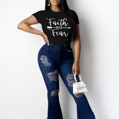 China Plus Size Plus Size Hot Sale Printing Faith Over Feaq ​​Crew Neck Crop Tops Womens T Shirts for sale