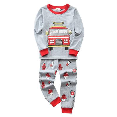 China Breathable Breathable Fire Truck Car Printing Autumn Cartoon Pajamas Home Suit Cotton Boy Sleepwear Kids Long Sleeve Pajamas For Boys 2-8 Year for sale