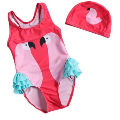 China 2-7T Summer Kids Swimwear Hot Girls 3D Swan Print Patches Swimsuit Flower Halter Beach Pool Swimwear Bathing Suit for sale