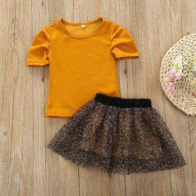 China Hot Sale 2pcs Casual Toddler Kids Baby Clothes Summer Set Girls Leopard Mini Skirt Party Outfit Solid T-shirt Print Tops for sale