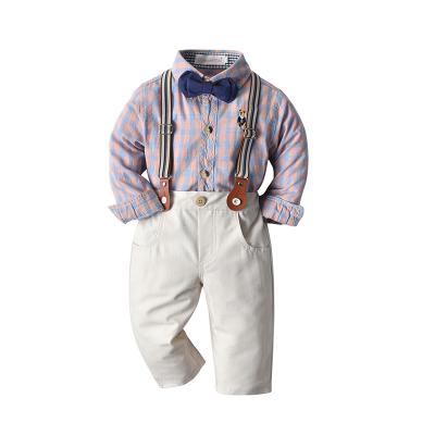 China Long Sleeve Drop Collar Tie Shirt Suspenders Pants 3pcs Suit Kids Gentleman Casual Sportswear New Boys Dress Set for sale