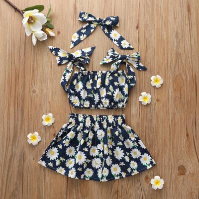 China Lovely Casual Summer Kids Wear Printed Sunflowers Off Shoulder Strapless Tops A Line Skirts Bandeau Clothes Sets Little Girls for sale