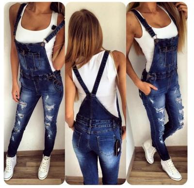 China Other Other Feminine Jeans Ladies Stretch Overalls Women Fashion Jeans Waist Double Shoulder Loose Ripped Jeans Casual Quality for sale