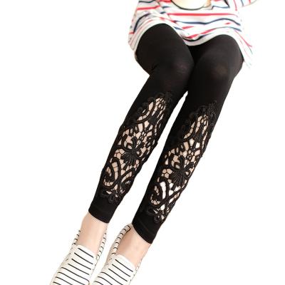 China Other Other Women Comfort Soft Stretch Embroidery Leggings Flower Lace Up Cotton Knitted Leggings Wholesale for sale