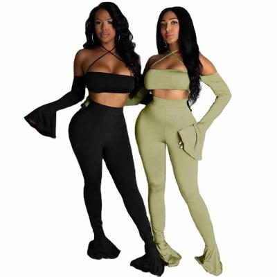 China The Other One Piece Set Rocket Top Pants Two Piece Bodycon Yoga Crop Tops Women Autumn Long for sale