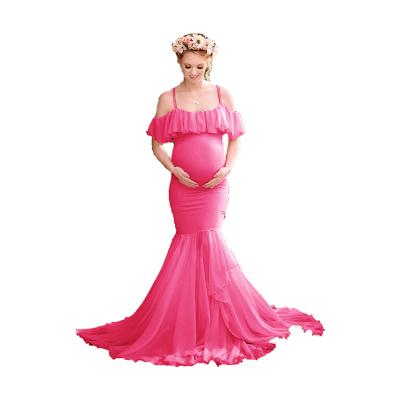 China Other Other Maternity Photography Props Floral Lace Dress Fancy Pregnancy Dress For Baby Shower Photoshoot Flight Sleeve Ruffle Dress for sale