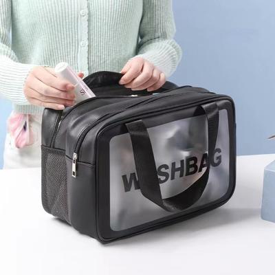 China New Design Separation Travel Clear Wet Dry Eco-friendly Toiletries Clear PU Cosmetic Bag PVC Makeup Bags Pouch For Beauty Case Organizer for sale