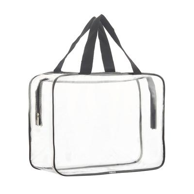 China Durable Clear Cosmetics Bag Transparent Tote Bag Thick PVC Zippered Toiletry Bag Waterproof Makeup Artist Carry Pouch Large Bag for sale