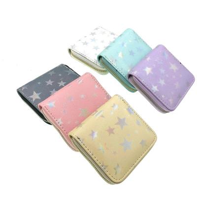 China New design waterproof five-pointed star color environmental protection laser star PU shorts wallet zipper zipper bag simple dazzling student girls for sale