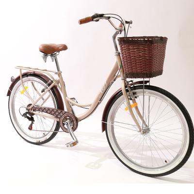 China Steel 26 Inch Commuter City Bicycles For Ladies 7 Speed ​​Girl Step Bikes Urban Urban Road Traveling Dual V Brake Bike With Basket for sale